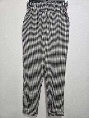 SO Black & White Houndstooth Elastic-Waist Chinos